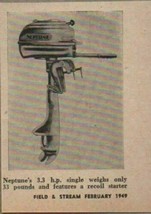 1949 Magazine Photo Neptune 3.3 HP Outboard Motor with Recoil Starter - £6.53 GBP