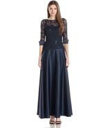 JS Collections V-Back Lace &amp; Satin A-Line Gown Sz 4 Navy - $126.72