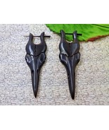 Raven Skulls Fake Gauges Earrings Black Horn Gift For Her - $22.00