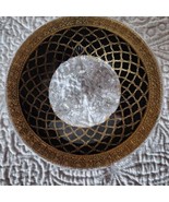 Vintage Glass 3 Footed Dish Bowl Clear / Black / Gold Rim Ornate Art Dec... - $14.84