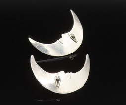 MEXICO 925 Silver - Vintage Shiny Crescent Moon Face Drop Earrings - EG11964 - £66.05 GBP