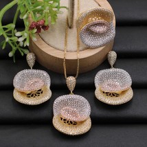 Lanyika Jewelry Set Abtract Geometric Flower Micro Paved Cubic Zircon Necklace w - £63.46 GBP