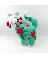 Vtg WhimsiClay Poinsettia Sea Blue White Cat Holiday Plush Lacombe Flowe... - $47.96 CAD