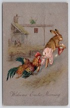 Eastern Morning Rooster Chasing Dressed Bunny Rabbit c1906 Postcard W23 - £12.61 GBP