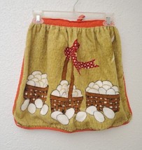 Vintage Adorable Egg Basket Half Apron Cotton Tan With Red Border OSFA - £23.73 GBP