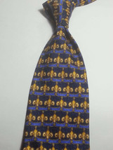 Robert Talbott Studio Men Dress Silk Tie 4&quot; wide 58&quot; long USA Blue Yellow Print  - £28.41 GBP