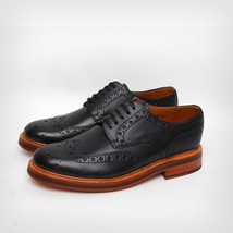 NEW  Handmade Mens Brogue wing tip black good year welted sole formal leather sh - £122.14 GBP