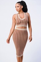 Women&#39;s Brown &amp; Taupe Luxe Gingham Knit Top And Skirt Set (S) - £50.72 GBP