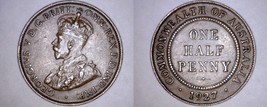 1927 Australian Half (1/2) Penny World Coin - Australia - $5.99
