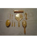 VNTG MARBLED CELLULOID BAKELITE 9 pc ART DECO DRESSER VANITY W TOOTHBRUS... - $39.99
