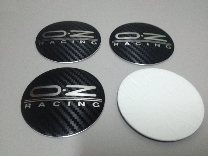 Set of 4 - car wheel center cap stickers - OZ RACING Domed Black&Chrome Carbon