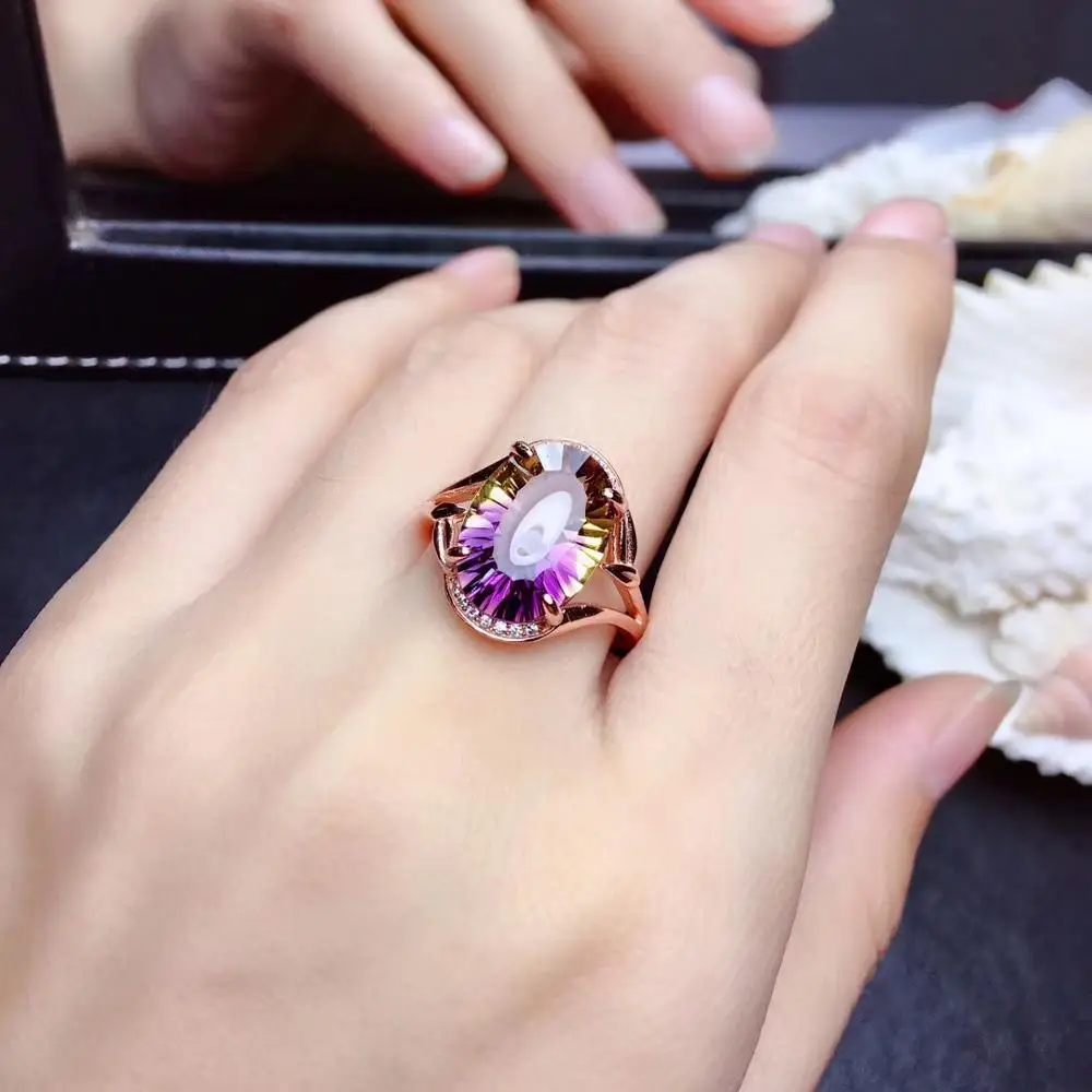 Natural ametrine gemstone Ring for women jewelry real 925 silver bright colour f - £59.53 GBP