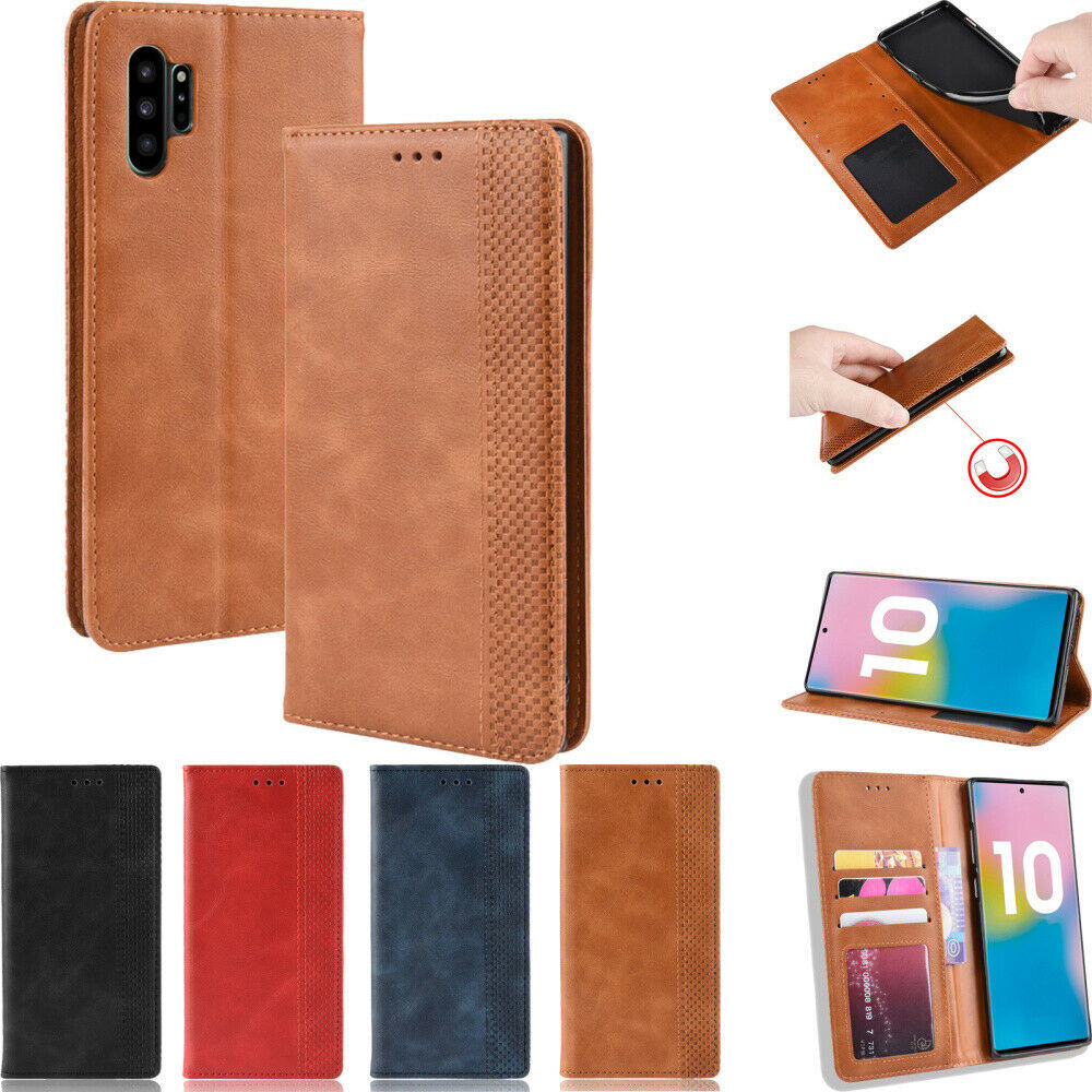 Retro Leather Wallet Card Stand Cover Case For Samsung Galaxy Note 10 Plus/S10