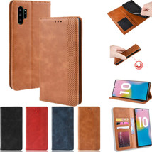 Retro Leather Wallet Card Stand Cover Case For Samsung Galaxy Note 10 Plus/S10 - £49.42 GBP