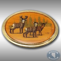 Vintage Belt Buckle Family Of Deer Signed By Saxton Handcrafted In The U... - $40.45