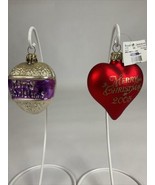 Glass Christmas Red Heart Gold Glitter + Silver Heart Merry Christmas Or... - $244.80 MXN