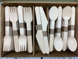 300 Mix Flatware Set Disposable Wooden Cutlery - £26.21 GBP