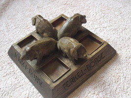 Antique Carved Wood Ashtray Ferkel Borse Four Pigs From Germany - £79.29 GBP