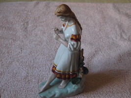 ANTIQUE SOVIET USSR  UKRAINIAN GIRL WITH FLOWER PORCELAIN HAND PAINTED F... - £45.73 GBP