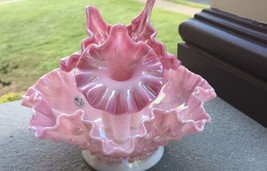 Fenton- Rosalene Carnival Epergne 1990s Limited Edition HTF Pink Colors - $399.00