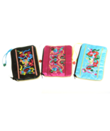 Satin Zip Embroidery Makeup Pouches 6in Qty3 Floral Black Pink Turquoise... - $14.94 CAD