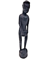 Africa Ebony Wood Besmo Hand Carved Tribal Art Figure Man Playing Drum Kenya 13&quot; - £13.60 GBP
