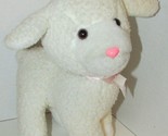 Enesco plush firm standing lamb sheep nubby fur pink bow older off-white... - $20.78