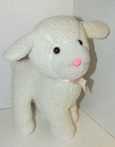 Enesco plush firm standing lamb sheep nubby fur pink bow older off-white cream - $20.78