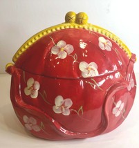 Certified International Cookie Jar DEB COLLINS Ceramic Purse Shaped Floral - £39.21 GBP