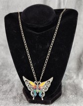 Womens Necklace Silver Toned Rainbow Butterfly Pendant Boho Hippie Festival - $44.54