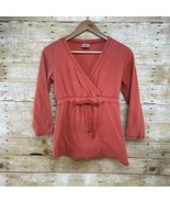 Motherhood Maternity Orange V-Neck Long Sleeve Shirt Rear Tie Size S Small - $11.87