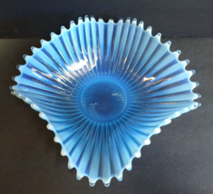 Fostoria Heirloom Blue Opalescent Console Drape Bowl Large Glass Centerpiece Vtg - £58.66 GBP