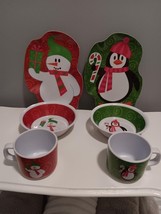 2 Sets Children&#39;s 3 Piece Melamine Holiday Dish Set - Snowman &amp; Penguin - £11.89 GBP