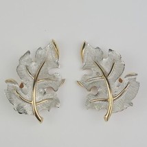 Vintage Judy Lee Silver And Gold Tone Leaf Clip on Earrings Signed Large - $13.09