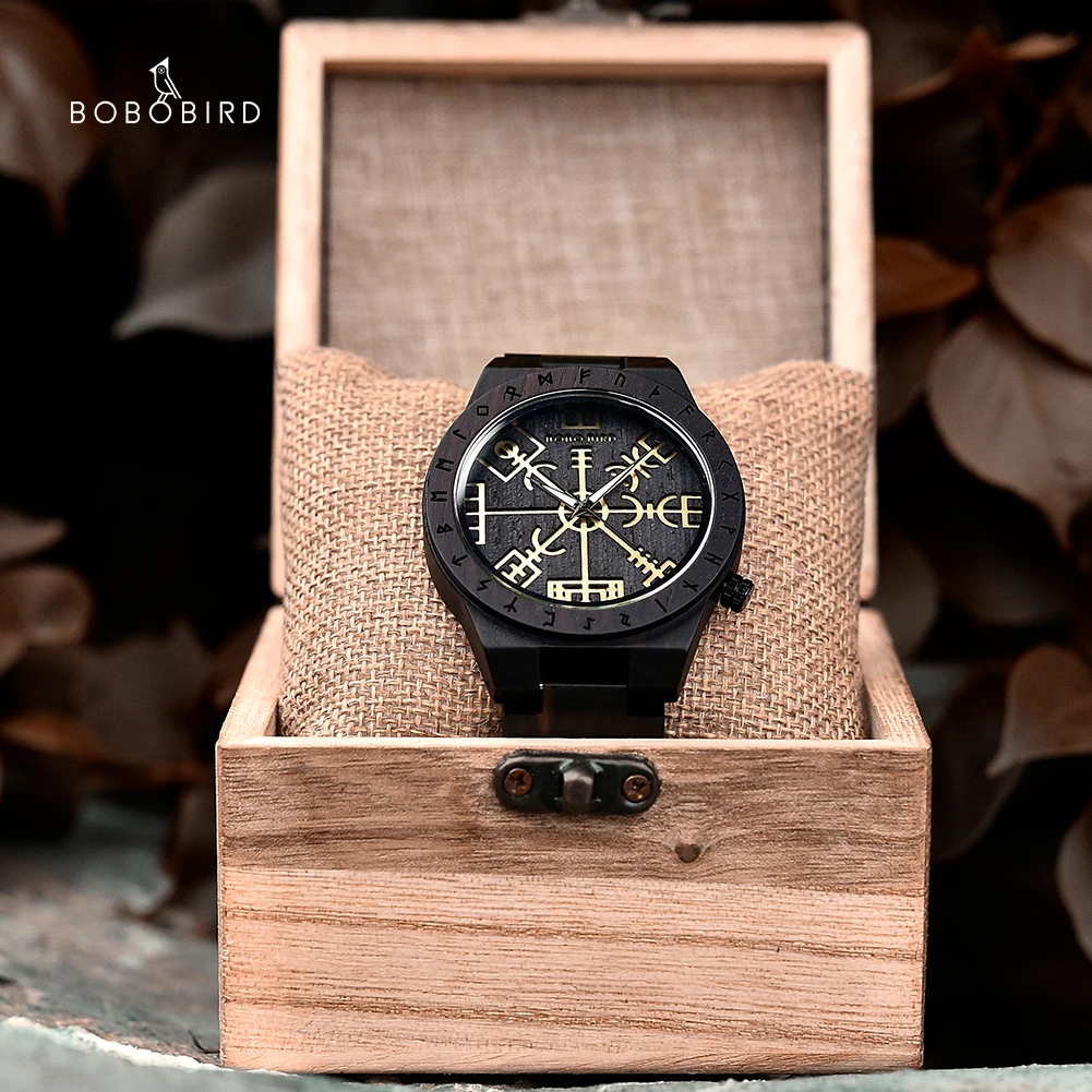 Viking Vegvisir Man&#39;s Wooden Watches Vintage Watch for Men Wood Clock - $60.87