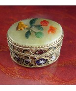 Antique Chinese Box Miniature Cloisonne Jade Tigereye Carnelian Flowers ... - £99.05 GBP