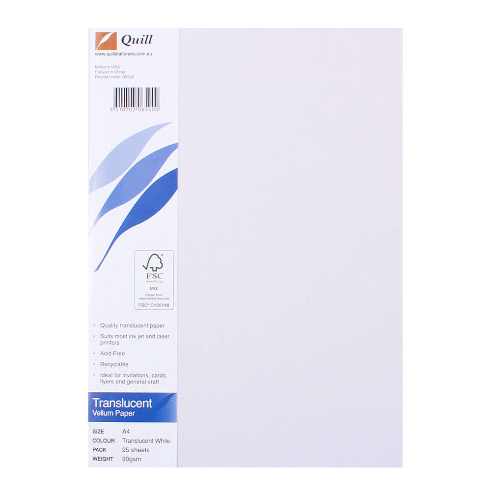 Quill Vellum Translucent Paper 90gsm (Pack of 25) - $37.57