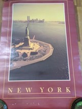 New York Statue Of Liberty Sunset Skyline Alan Schen Photo Poster 24&quot; X 36&quot; - £46.79 GBP