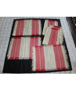 Set of 6 Unused WOVEN RED &amp; IVORY Fringed LINEN PLACEMATS - 13-1/2&quot; x 19&quot; - £19.95 GBP