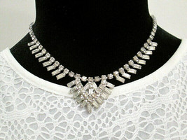 Vintage Rhinestone 16&quot; Necklace Prong Set Baguette &amp; Round Mid Century U... - £21.04 GBP