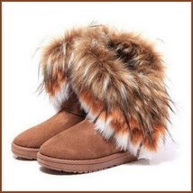 Tufted Faux Fur Soft Suede Brown Leather Plush Lined Fashion Ankle Snow Boots