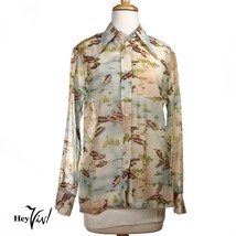 Vintage 70s ShirtStop Button Up Blouse Semi Sheer Pointy Collar 15/16 - Hey Viv - £27.07 GBP