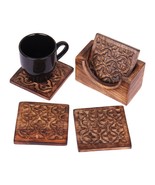 Store Indya Set of 4 Handmade Wooden Coasters Absorbent Cool Drink Coast... - $14.97