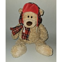 GUND Manni 88236 Tan Teddy Bear Plush 11&quot; Brown Stuffed Toy Red Plaid Ha... - $14.80