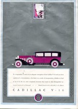 Vintage Cadillac Ad V-16  Purple and Black Car Ad Wealthy Woman Cadillac Logo - £10.87 GBP
