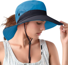 Ponytail Sun Bucket Hats for Women UV Protection Foldable Mesh Wide Brim Hiking - £14.29 GBP