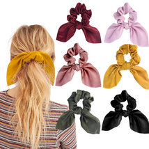 6PCS Hair Scrunchies Satin Silkrabbit Bunny Ear Bow Bowknot Scrunchie Bo... - $9.91