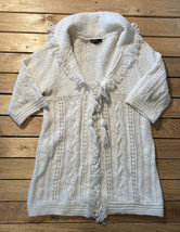 Kensie Pretty Women’s 3/4 Length sleeve tie Front Fringe Sweater Sz XL white E2 - £14.90 GBP