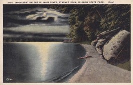 Starved Rock Illinois State Park IL Postcard Moonlight River La Salle Co... - £2.36 GBP