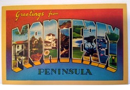 Greetings From Monterey Penisula California Large Letter Linen Postcard Unused - £10.07 GBP
